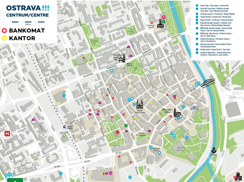 Mapa bankomatów i kantorów w centrum Ostrawy