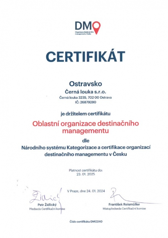 Certifikace Destinačního managementu TO Ostravsko